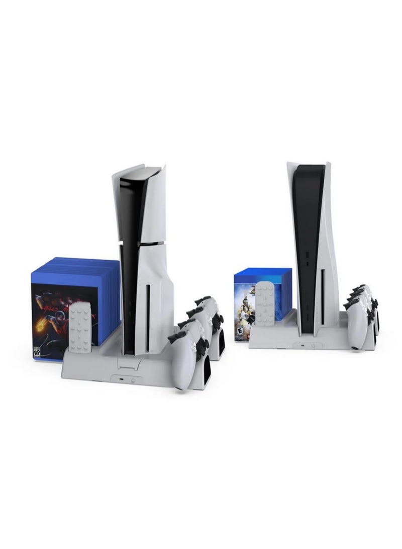 1pcs Multifunctional Cooling Charging Base Dock for PS5 Slim and PS5 Pro with Charging Light Disc Storage Rack and Vertical Stand for PS5 Game Controller Charging and Host Heat Dissipation - Image 3